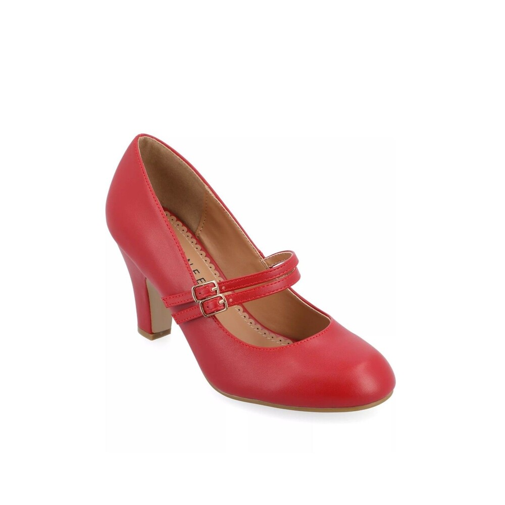 Journee Collection Womens 7.5 M Red Windy Double Strap Pumps Heels NIB NO7